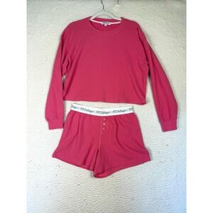 P.J. Salvage Pajama Set Womens M Pink Ribbed Long Sleeve Crew Neck